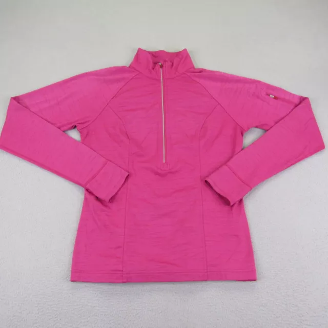 Lucy Sweater Womens Small Pink Pullover Half Zip Pullover Thumbholes Athletic ^