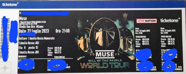 2 biglietti Muse Milano SanSiro 22 luglio 2023 - 1° anello rosso posti vicini