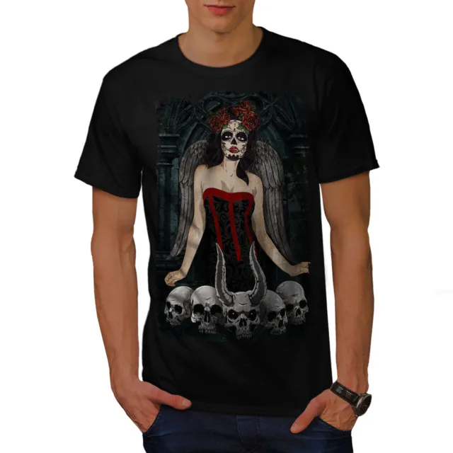 Wellcoda Skull Evil Girl Horror Mens T-shirt, Demon Graphic Design Printed Tee
