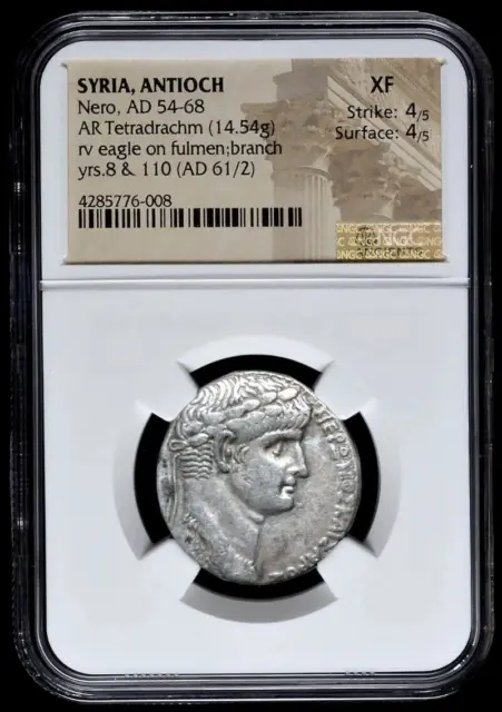 Ancient Roman Silver Coin - Nero Ar Tetradrachm 54-68 Ad Antioch Ngc Xf 4+4