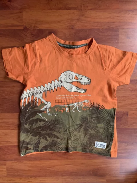 Boys Dinosaur T Shirt Age 5 Yrs Orange. Natural History Museum. Glow In The Dark