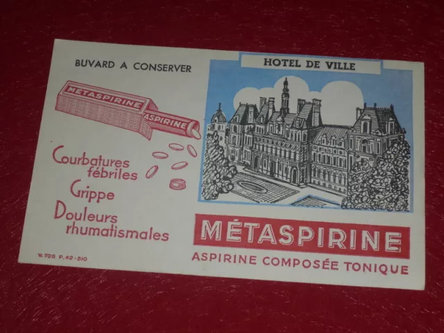 [ART & PUBLICITE, COLLECTIONS] BUVARD ANCIEN / METASPIRINE Paris Hotel de Ville