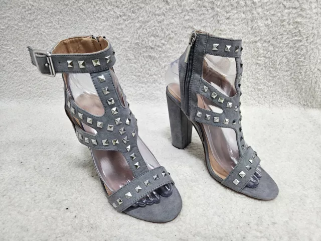 Charlotte Russe Heels Women 7 Gray Suede Studded Ankle Strap Open Front Shoes