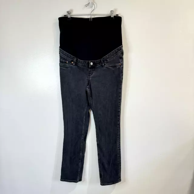 H&M Mama Maternity Jeans Size Medium M Black Denim Straight Full Belly Panel