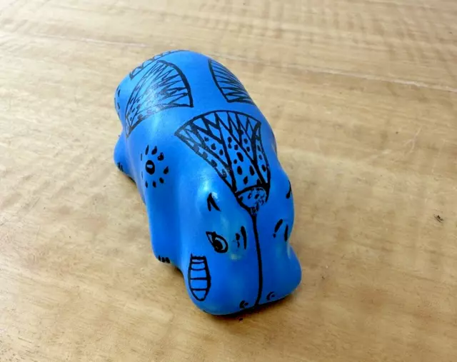 Hippopotamus Ceramic Art Figurine African Blue Small 3.5"