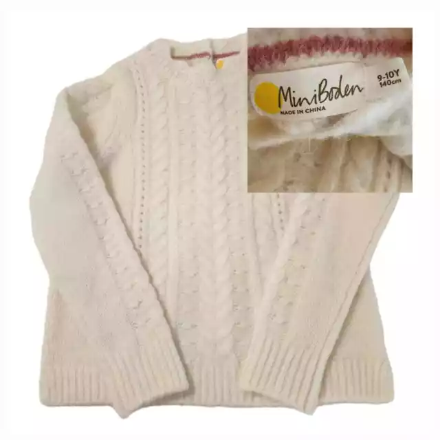 Mini Boden Sweater Girls 9-10 Yr Cable Knit White Pullover Alpaca Blend