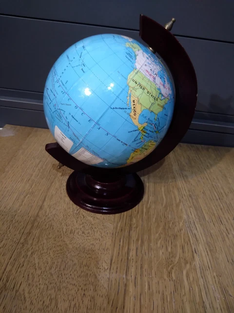 Mappamondo 20 cm piccolo vintage da tavolo con base in legno mogano
