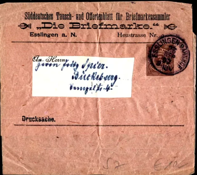 1897 Germany Württemberg Prepaid Wrapper Esslingen Bahnhof Postal History