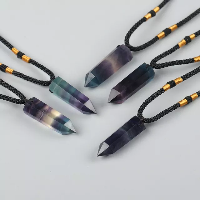 Natural Rock Fluorite Quartz Crystal Stone Pendant Necklace Chakra Healing Reiki