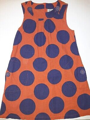 Mini Boden Orange Purple Polka Dot Corduroy Jumper Dress Girls Size 7 8Y