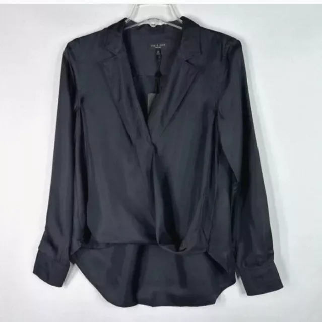 Rag & Bone Dean Shirt Size Small Silk Blouse Black Hi Low Hem $350 NWT SZ S