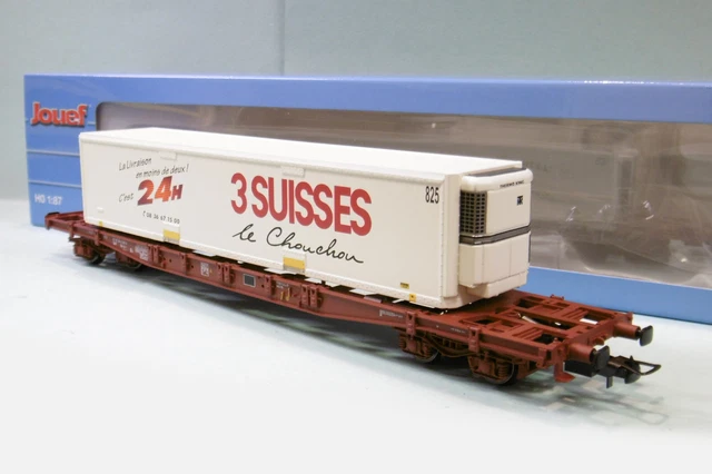 JOUEF WAGON SNCF Porte-conteneurs à 4 essieux Sgss, chargé avec Un