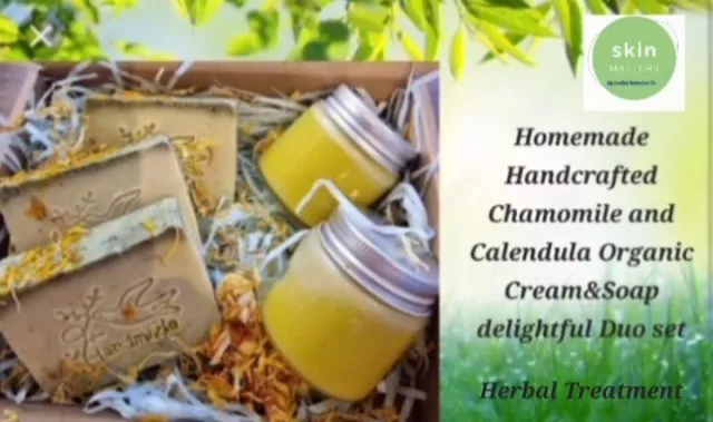 Homemade Handcrafted Chamomile&Calendula Organic  Cream&Soap delightful Duo set