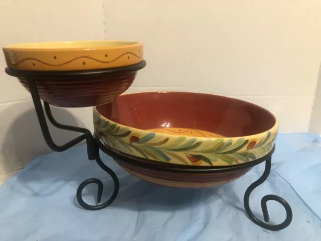 Gail Pitman Southern Living at Home Serving Chip & Dip, 2 Bowls w/ holder EUC