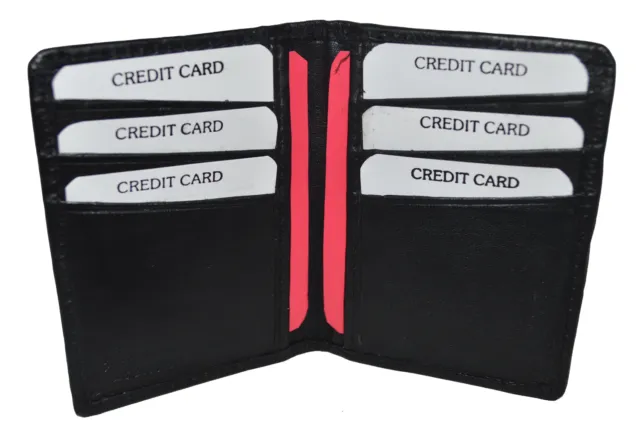 Mens Bifold Genuine Leather ID Wallet, Solid Black Thin Pocket Card Bills Holder