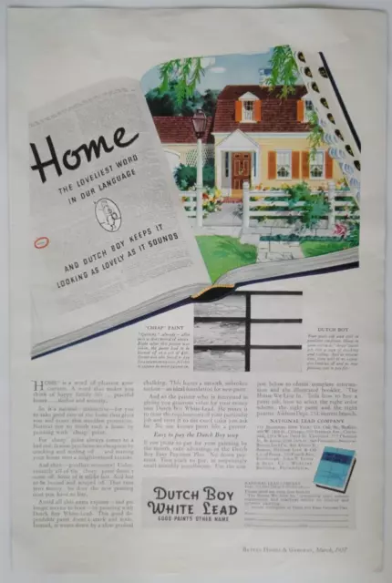 Dutch Boy White Lead Paint Exterior Home Original 1937 Ad Better Homes 8x11"