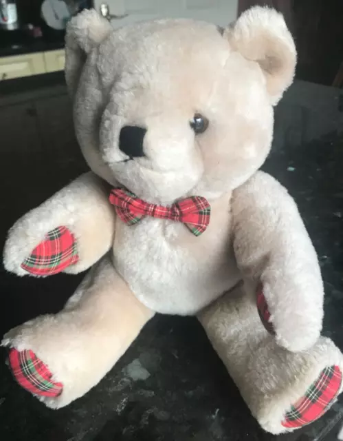 Teddy Bear Jointed Moving Arms Legs Brown 31cm Tartan Design VGC