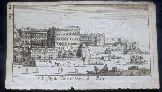 stampa antica 1661 basilica san pietro roma vaticano meurs veduta piccola