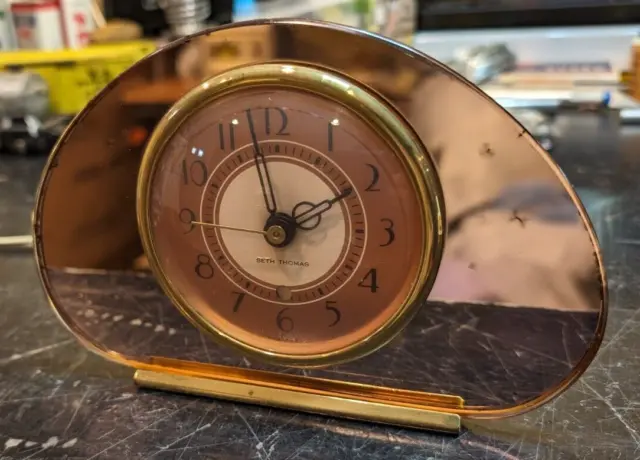 Seth Thomas Sequin Art Deco Rose Gold Mirror Clock working great!