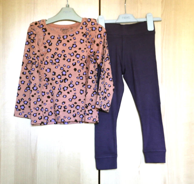 Next Girls Ochre Animal Print Top Age 3- 4 & Aubergine Leggings Age 4 Yrs BNWT