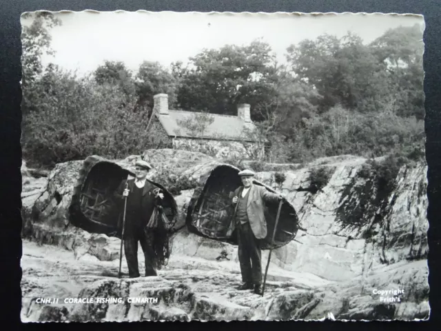 Wales Carmarthan CENARTH CORACLE FISHER MEN c1940s RP Postcard by Frith