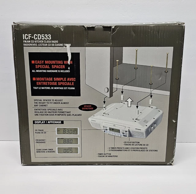 SONY ICFCD513 UNDER Kitchen Counter Clock Radio AM FM CD