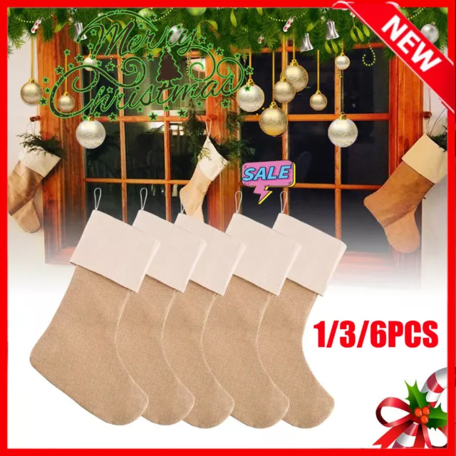 1~6pcs DIY Large Burlap Christmas Stockings Xmas Stocking Plain Fireplace Decor