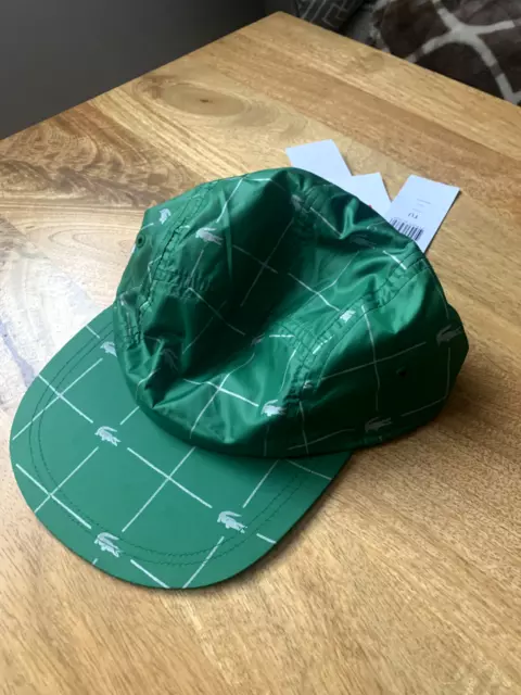 SUPREME LACOSTE REFLECTIVE Grid Nylon Camp Cap Logo Green With
