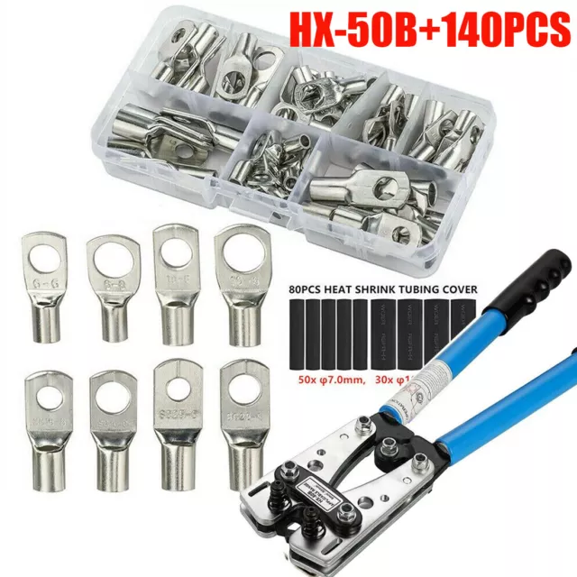 140PCS Copper Lugs Ring Terminals Bare Battery Welding Crimp Wire Connectors Kit