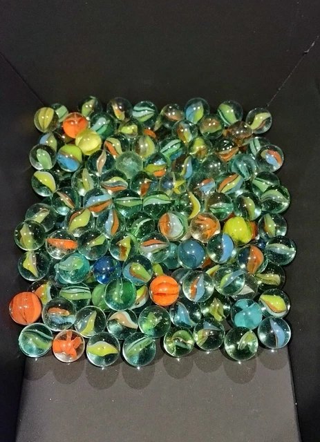 Vintage Marbles Lot Of 150+ Cat's Eye Marbles All Colors - Orange, Yellow & Blue