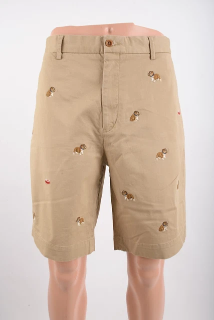 Polo Ralph Lauren Mens Chino Shorts Size 36 Khaki Tan Bulldogs Dogs All Over