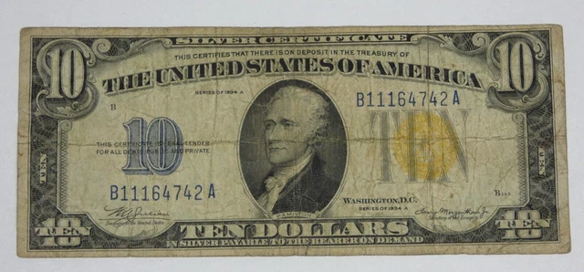 Series of 1934-A $10 North Africa Silver Cert Note FINE Fr#2309~ Problem Free