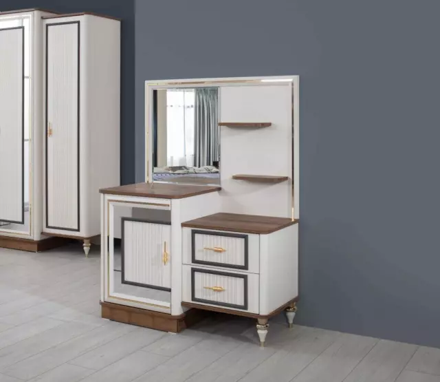 Set console tavolo trucco con specchio legno camera da letto beige