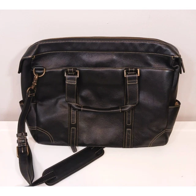 Levenger Messenger Satchel Leather Laptop Crossbody Black Men's Bag