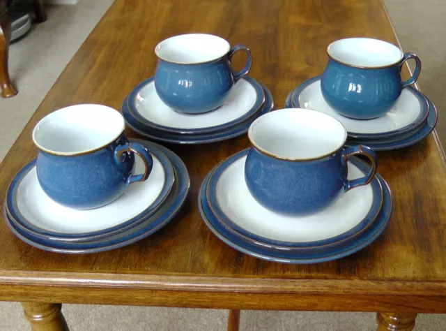 4 x Denby Imperial Blue Craftsman's Tea  / Coffee Cups & Saucers & Side Plates