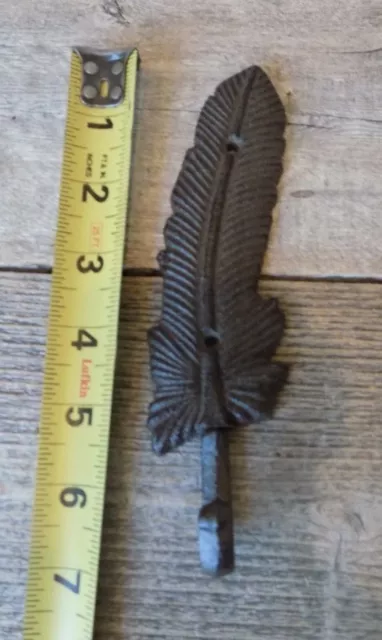4 COAT HOOKS FEATHER CAST IRON HAT RACK HALL TREE ENTRY WAY TOWEL Hardware 3