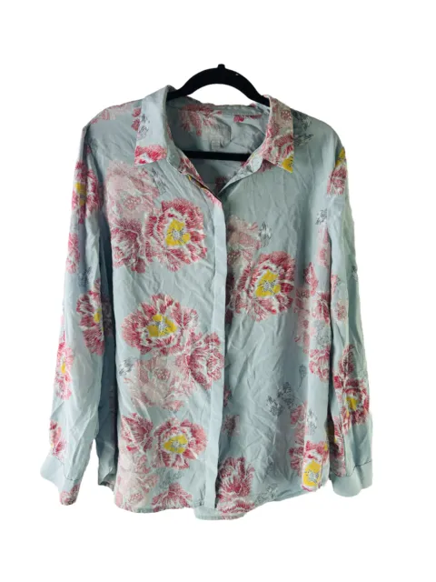 Pure Collection Womens 14/16 Gauzy Silk Garden Party Floral Button Shirt Blouse