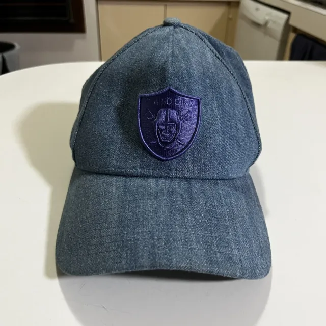 Oakland Raiders NFL Strap-back Hat Cap New Era Style - Denim with Purple Logo