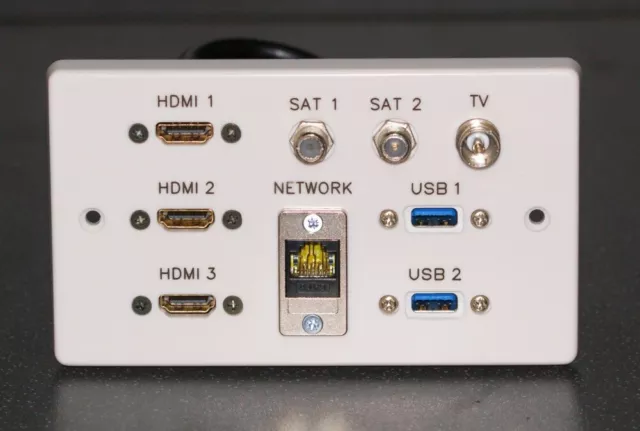 Av TV Placa de Cara la Pared,3x HDMI v2.1 / 2x USB3 / Satélite/TV / Red Enchufes