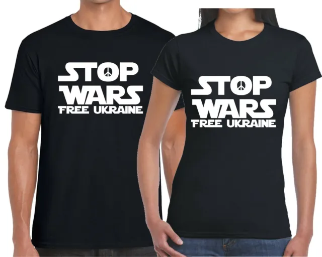 T-shirt maglietta Stop Wars Free Ukraine da uomo donna cotone frase culto Peace
