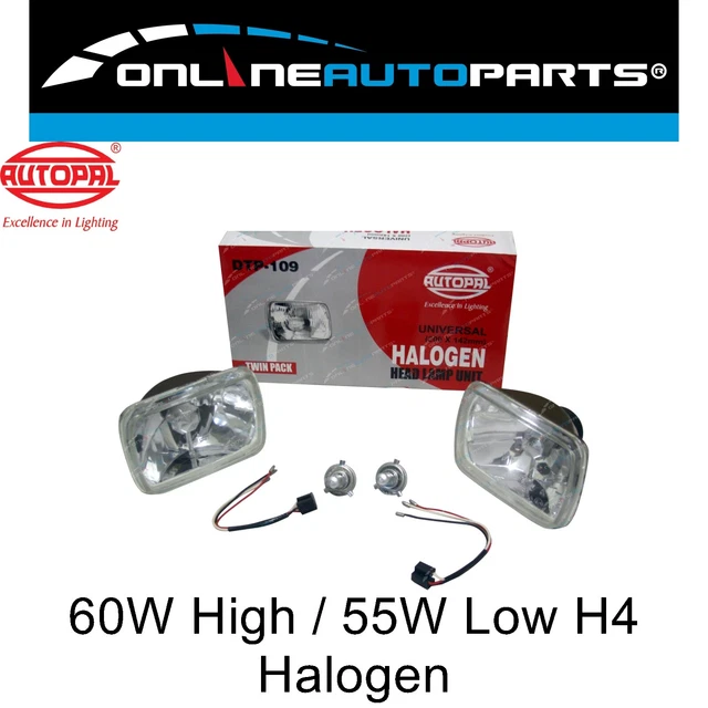 H4 Headlight Upgrade Kit for Hilux 83-05 2 Crystal Lamps Rectangle Hi Watt Globe
