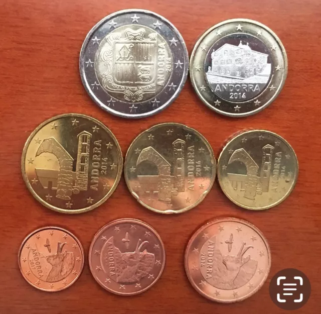 Andorra primeros € 2014 y 2019 mixto  1 cent a 2 euros serie de 8 valores BU