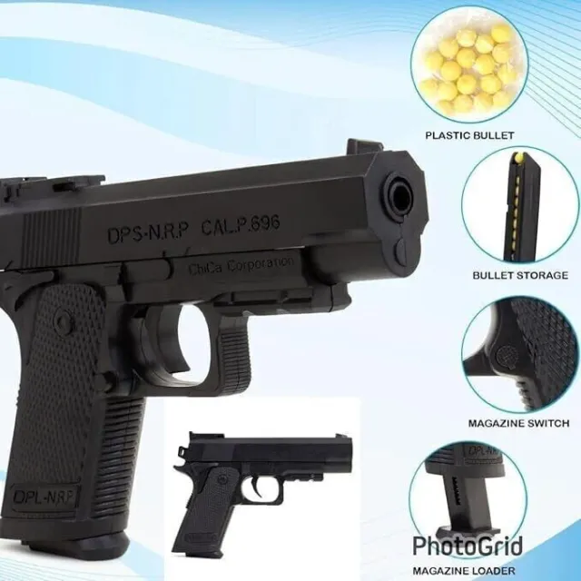Pistolet jouet noir pour enfants avec 8 recharges rondes et balles BB en
