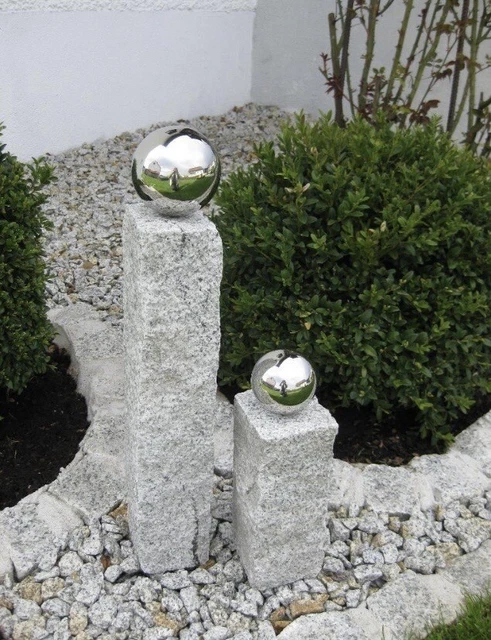GARTENDEKO GARTENSÄULE EDELSTAHL Granit 2er Set 50 und 25 cm Höhe EUR
