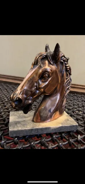 Sculpture Spelter Bronze Patine Antique Art Deco Beautiful Horse Head Marble