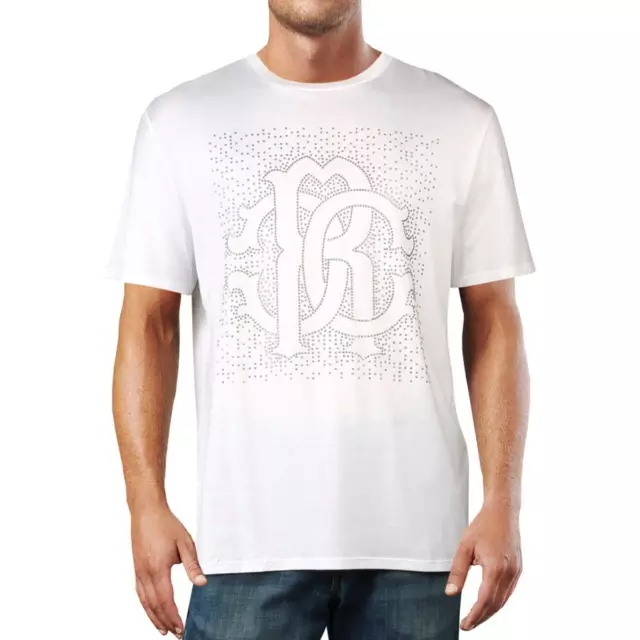 ROBERTO CAVALLI MENS White Embellished Wide Neck Tee Logo T-Shirt XXL ...
