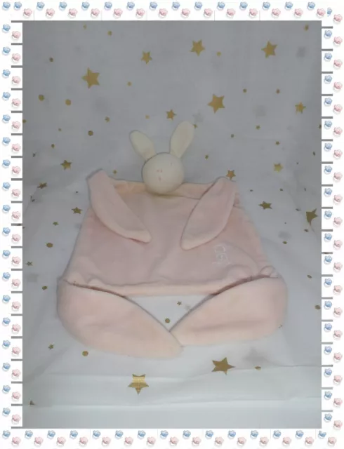 ③ - Doudou  Semi Plat Carré  Lapin Rose Blanc  Obaibi Okaidi
