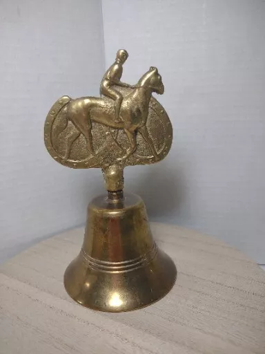 Vintage Brass Hand Bell Horse/Jockey/Lucky Horse Shoe Equine Riding