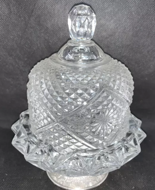 VINTAGE Clear Crystal Art Glass Domed Lid Dish Silver Footed ITALY