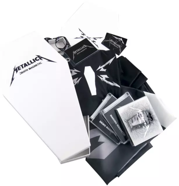 Metallica – Death Magnetic Coffin Box 2 CD DVD T-Shirt Flag Poster Keychain  NEU